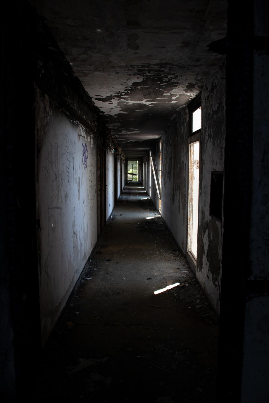 Abandoned Haludovo Palace Hotel, creepy looking hallway - Minsk, Croatia X